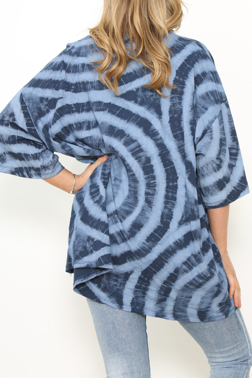 Ladies Tie Dye Print T-Shirt Style Top Navy