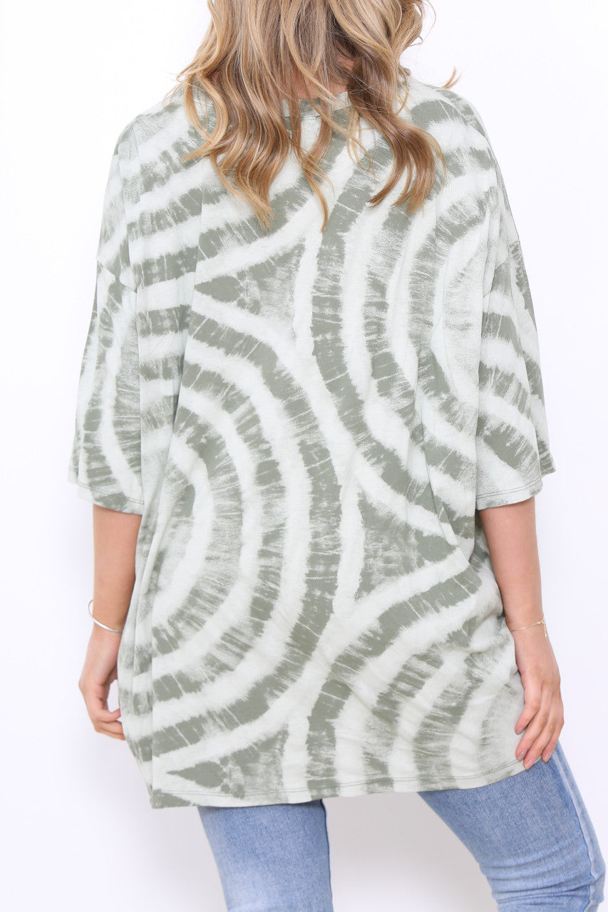 Ladies Tie Dye Print T-Shirt Style Top Khaki