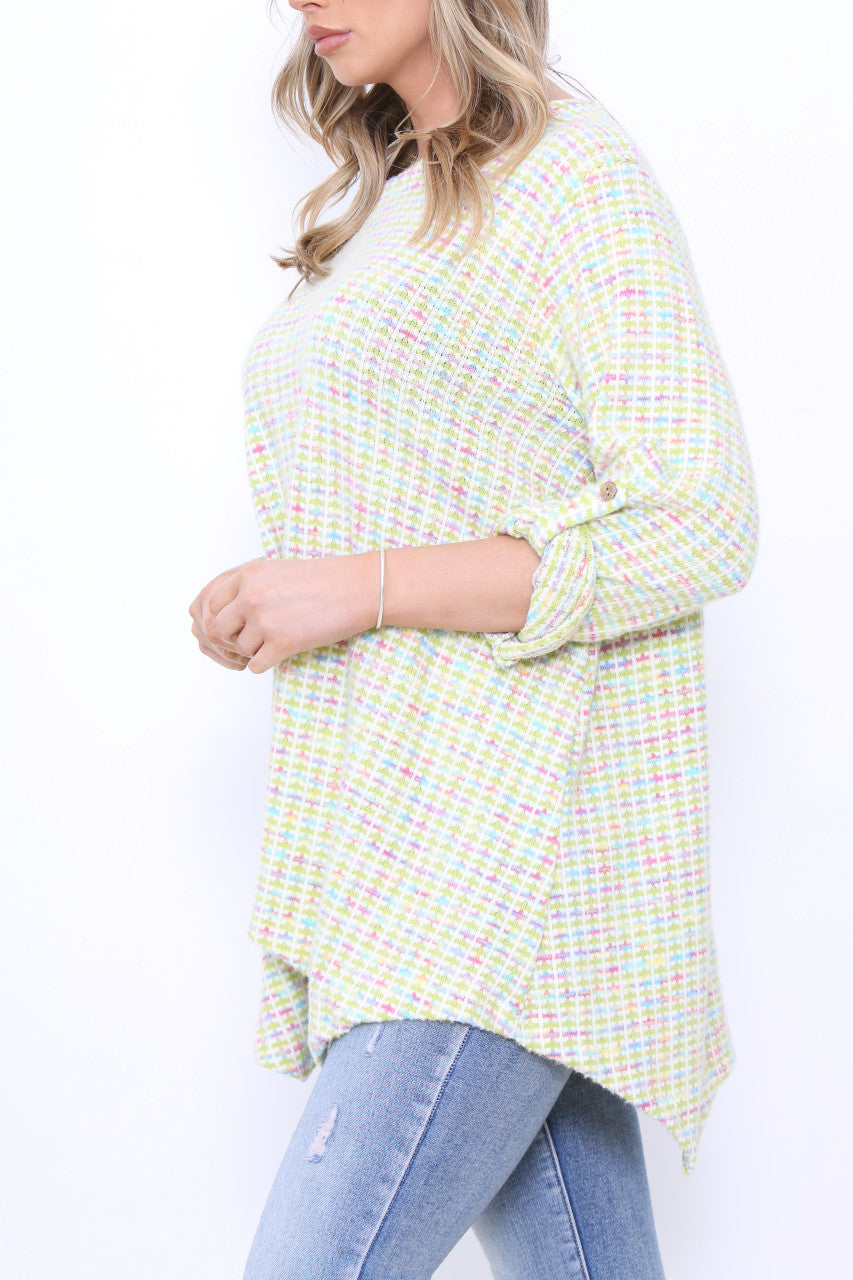 Ladies Multicoloured Pastel Knit Tunic Top Lime Green