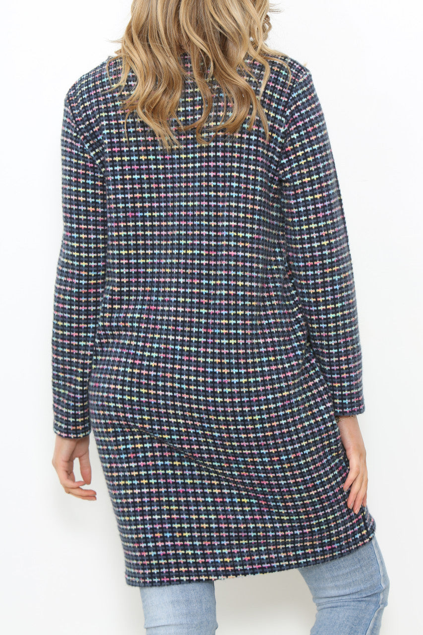 Ladies Multicoloured Pastel Knit Tunic Top Dress Navy
