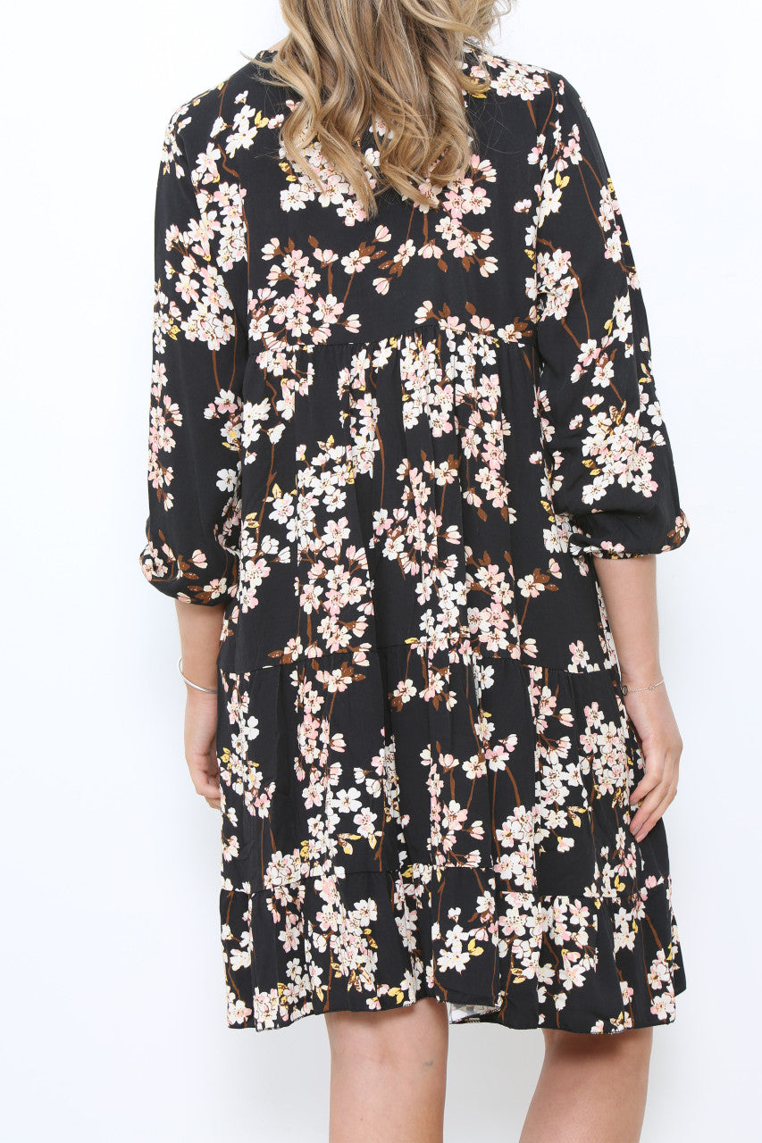 Dames Blossom Tunic Jurk met Bloemenprint Zwart