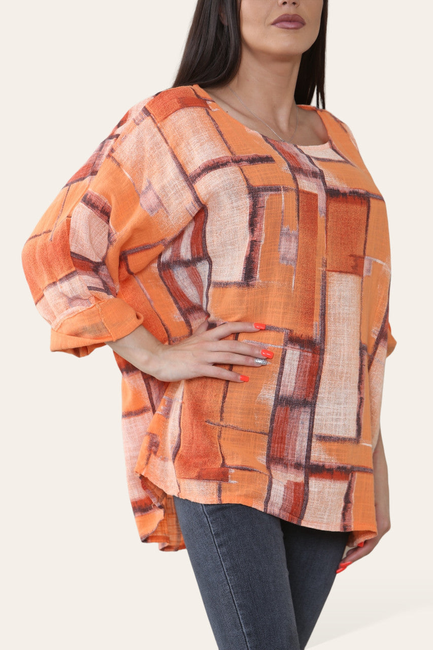 TOP MET VIERKANTE GEOMETRISCHE VORMEN ORANJE