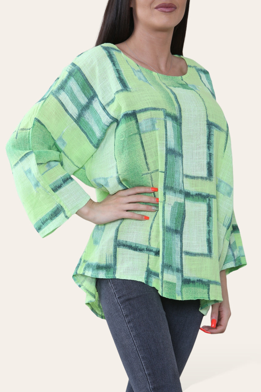 VIERKANTE GEOMETRISCHE VORMEN PRINT TOP LIME