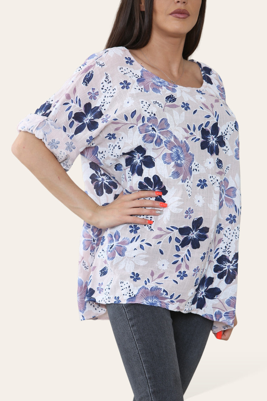 FLOWERS MIX PRINT TOP DUSTY PINK