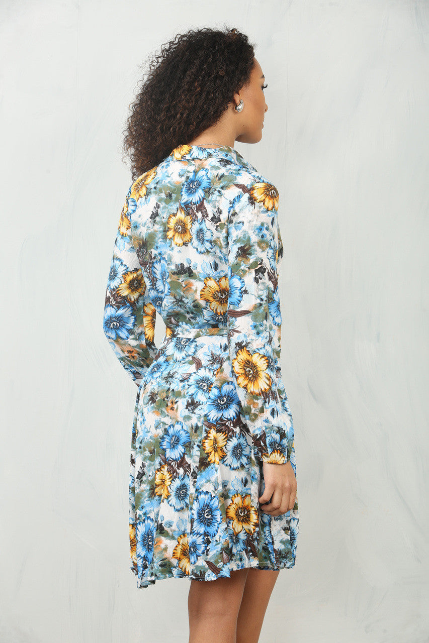 OVERHEMDJURK MET VIOOLTJESPRINT - BLAUW