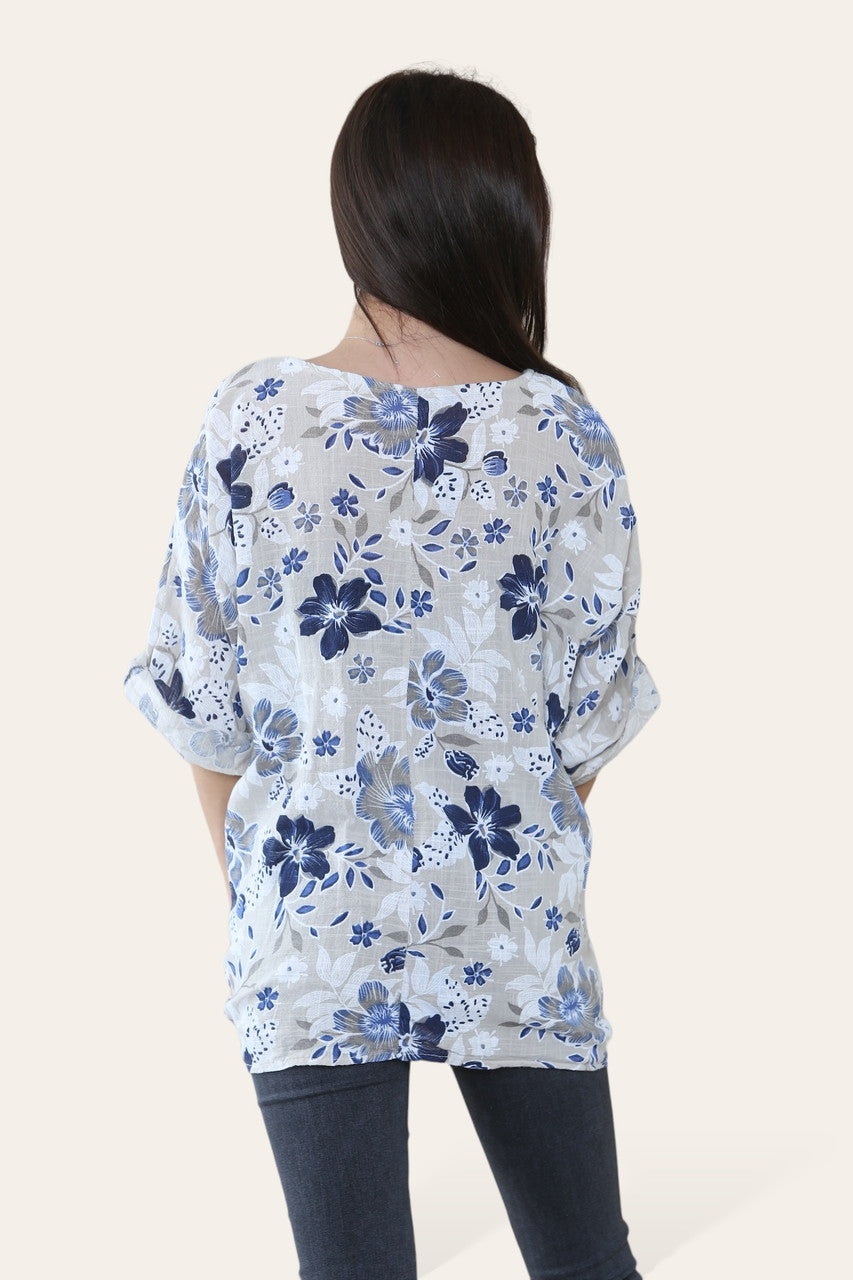 BLOEMENMIX PRINT TOP STEEN