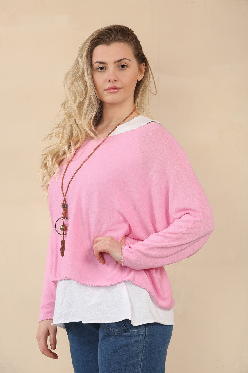 EFFEN 2-LAAGSE TOP MET KETTING - BUBBLEGUMROZE