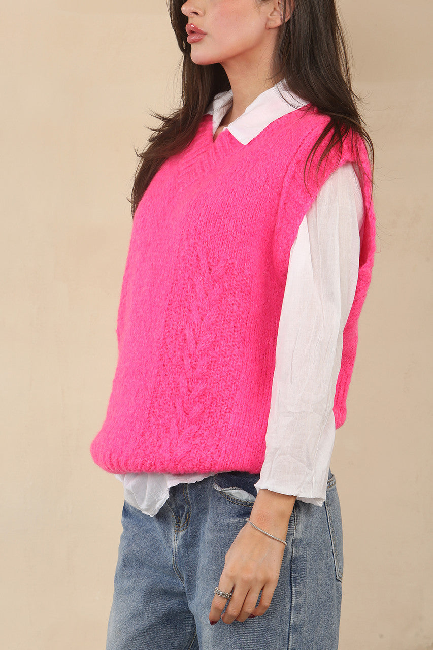 GEBREIDE VEST TOP - CERISE