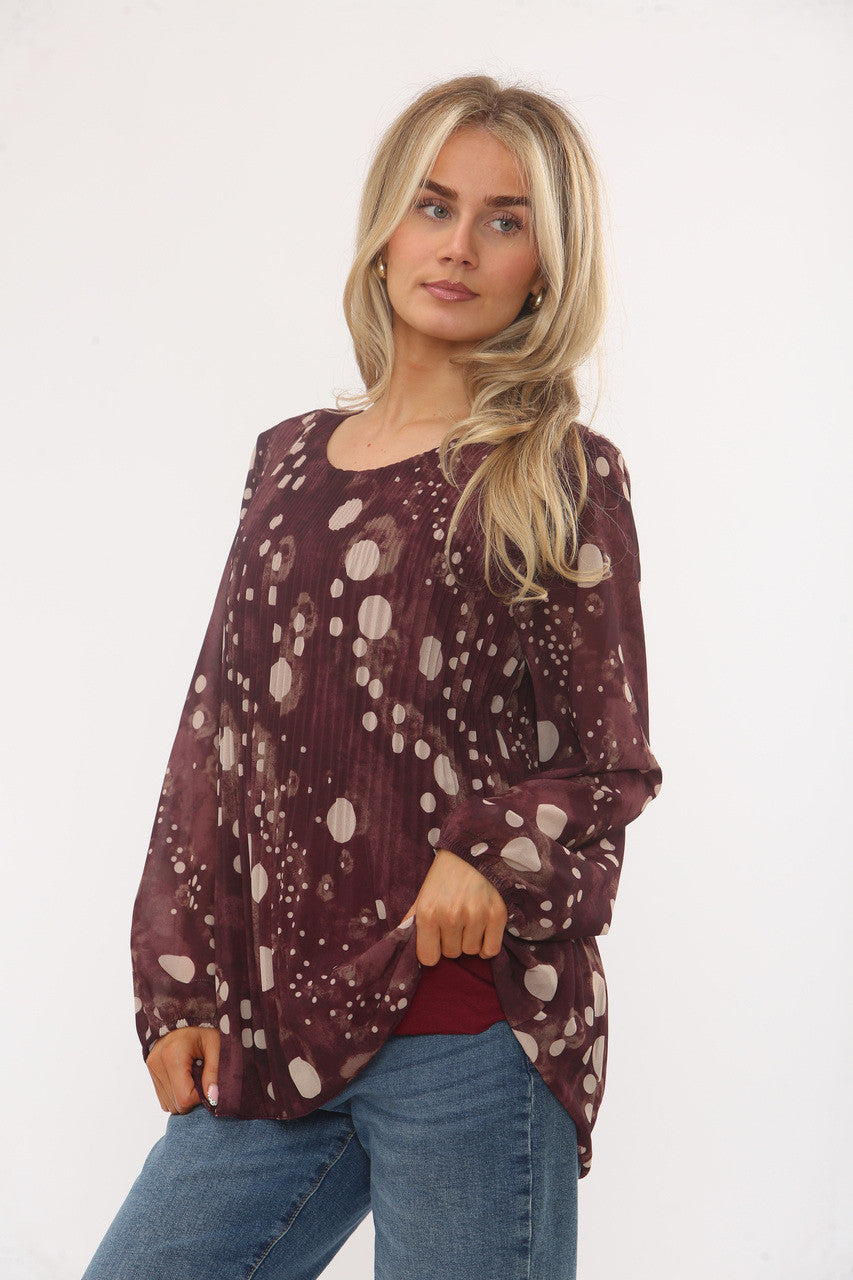 ABSTRACTE POLKADOT PLOOIBLOUSE BORDEAUXROOD