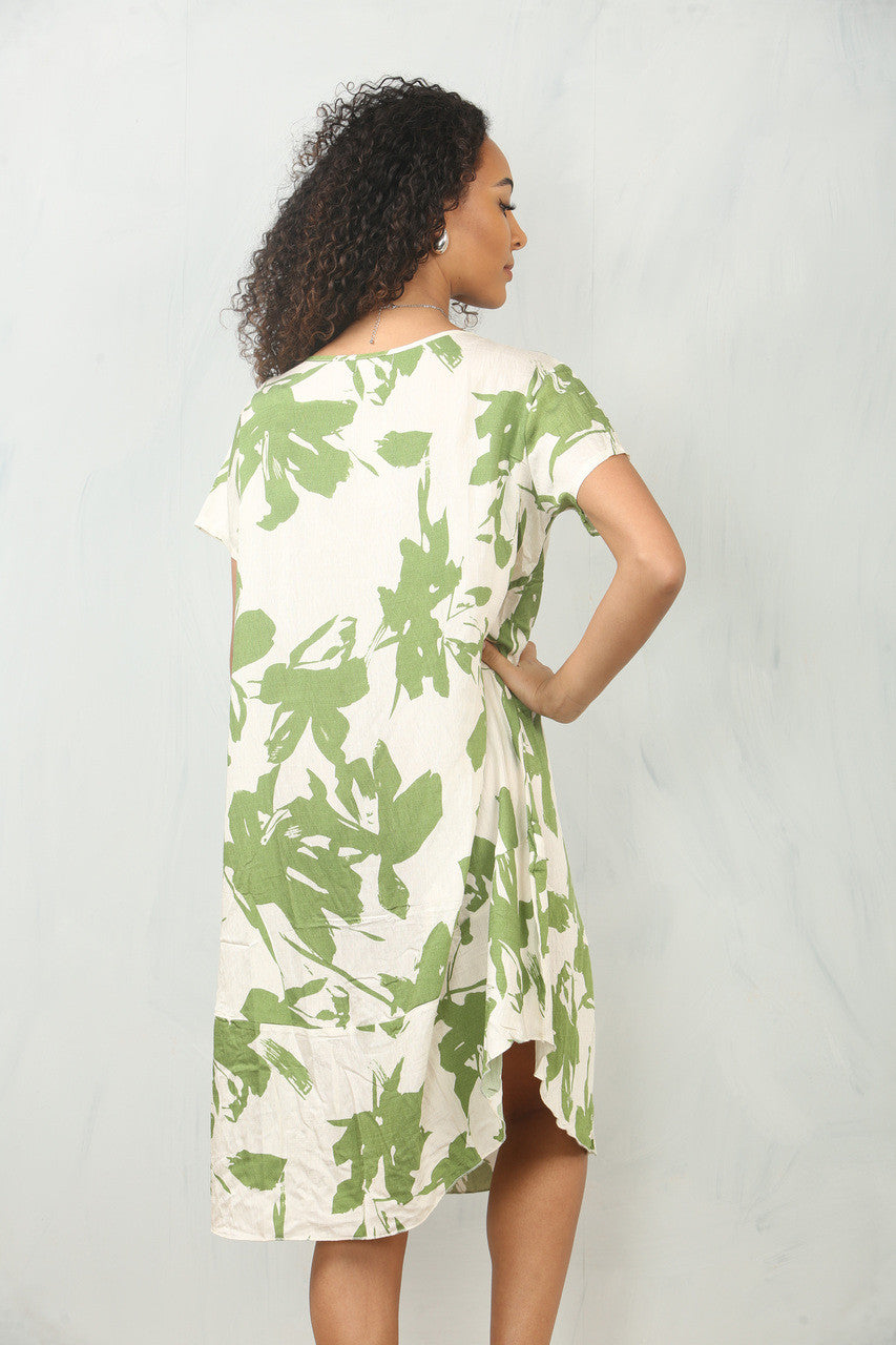 JURK MET BLOEMENDESSIN EN SILHOUET EN VERSCHUIFBAAR PATROON - GROEN