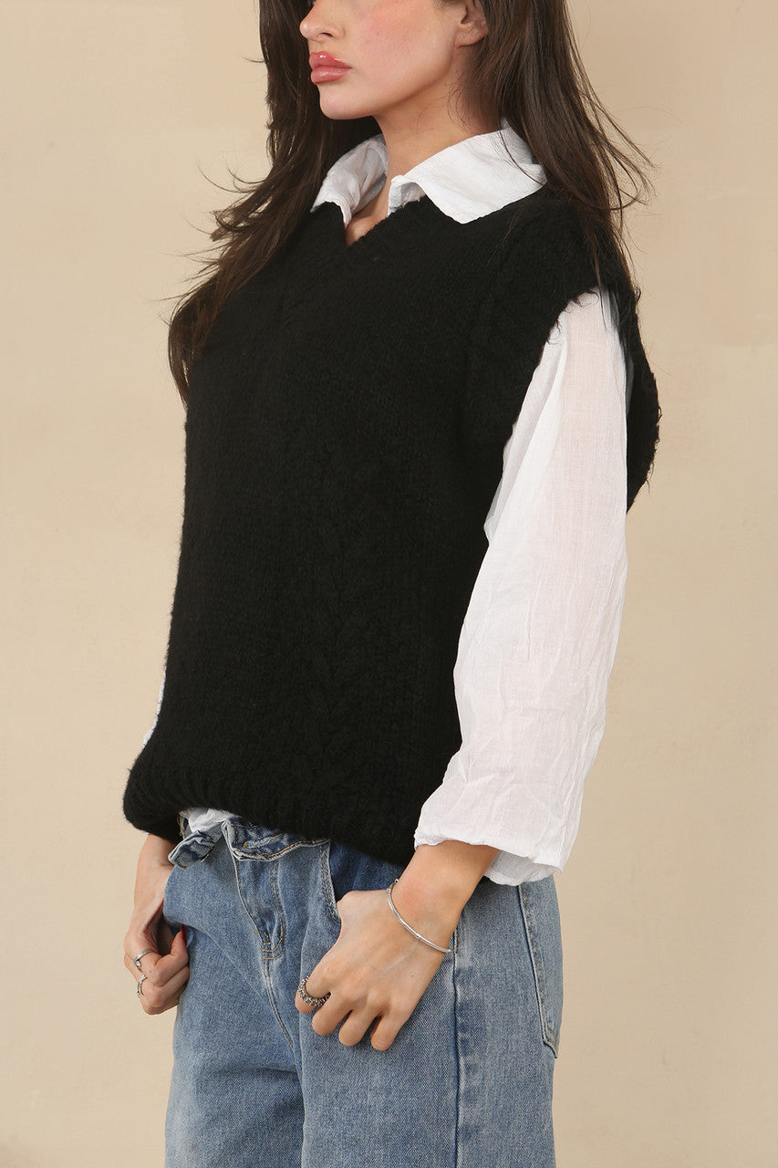 GEBREIDE VEST TOP - ZWART