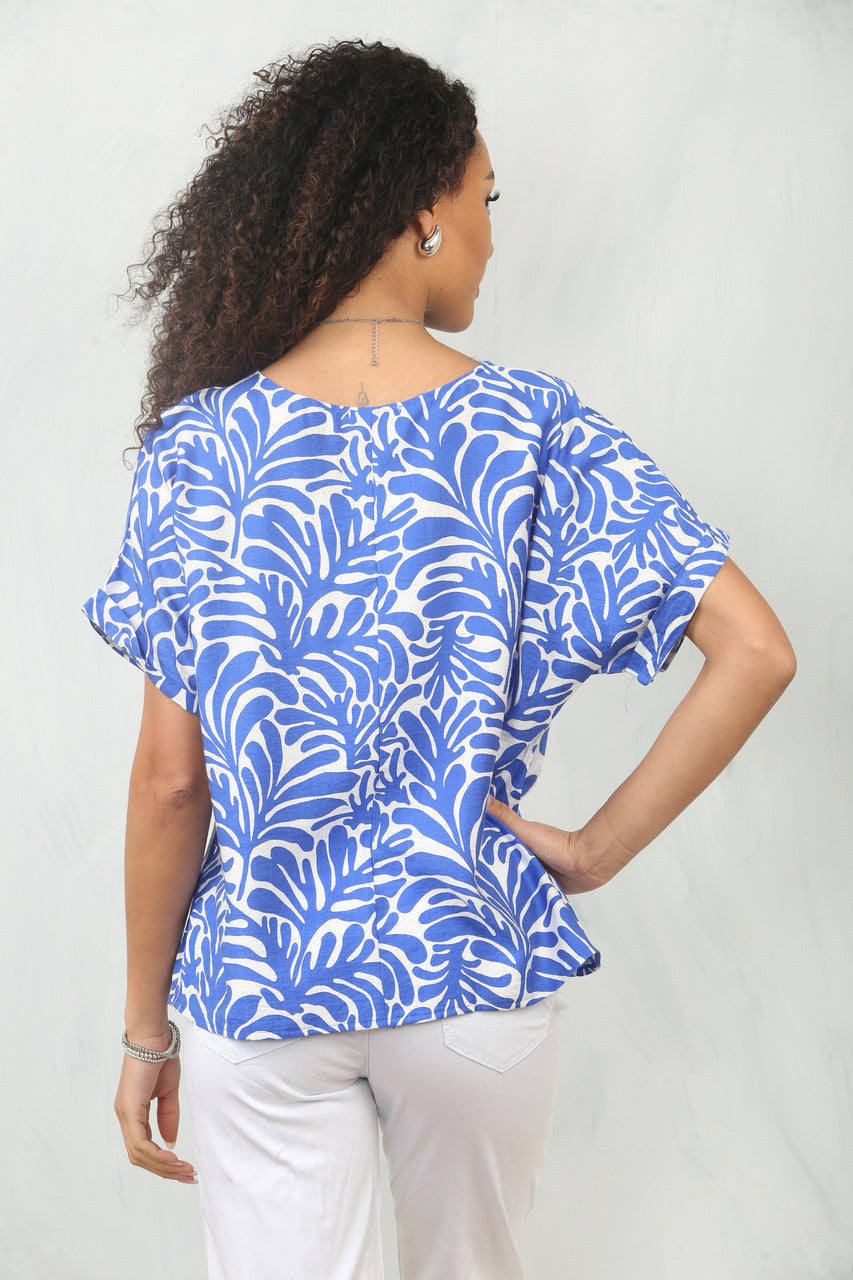 TOP MET BLADPRINT - KONINGSBLAUW