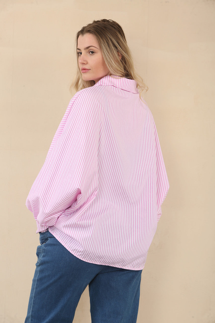 STRIPE BATWING BLOUSE SHIRT - PINK
