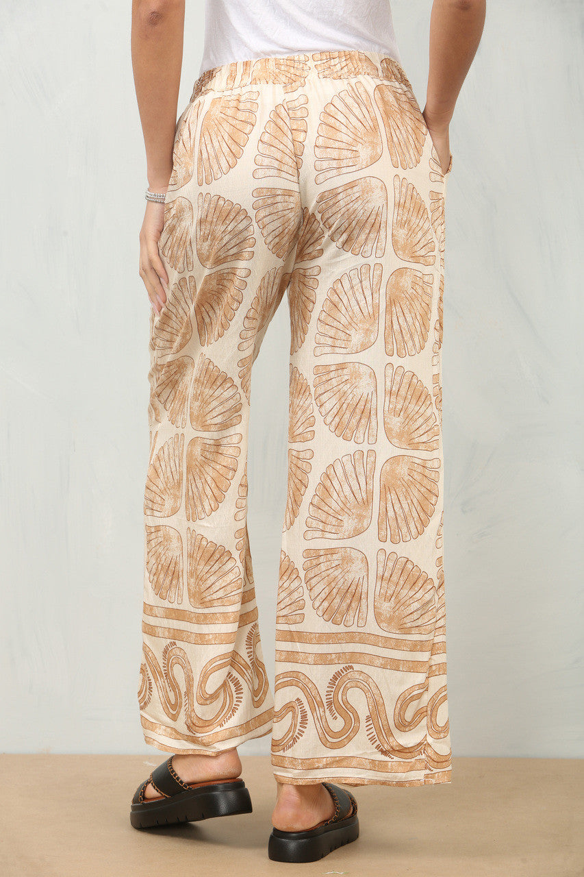 BROEK MET SCHELPENPRINT - ZAND