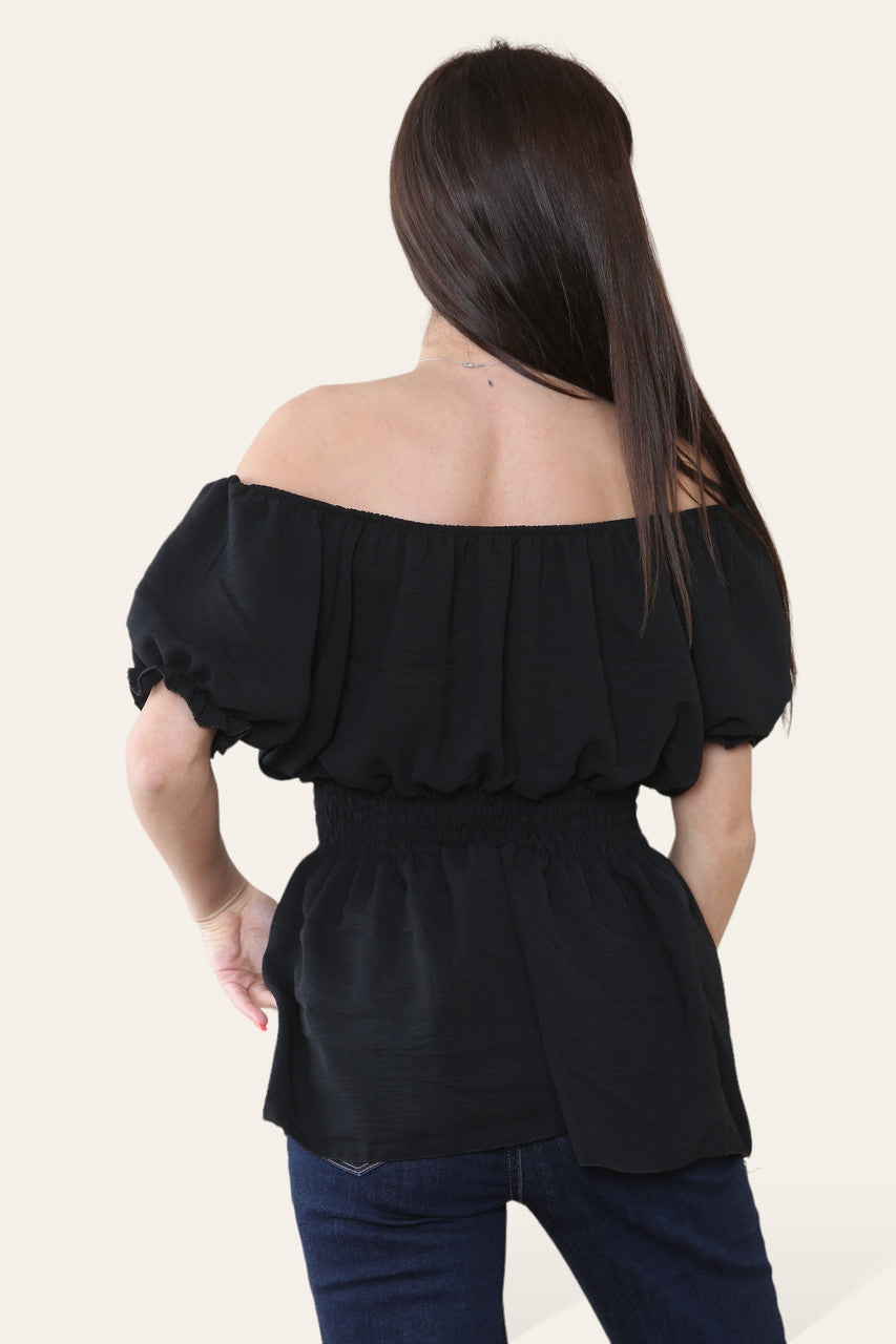 EFFEN ELASTISCHE BARDOT TOP ZWART