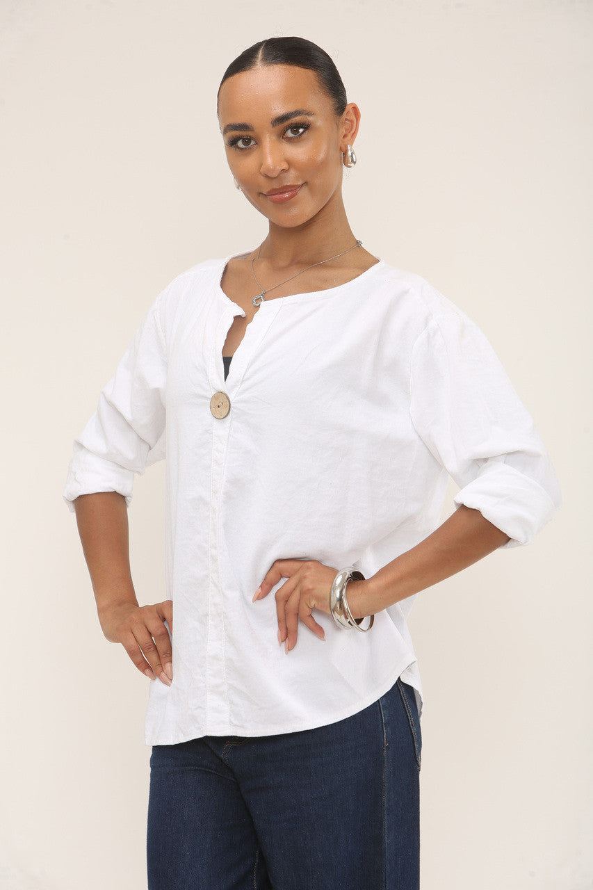 CORDUROY TOP MET INSNIJDBAAR HALSJE WIT