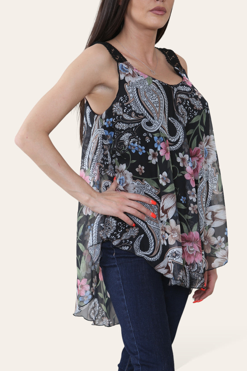 MOUWLOZE BLOUSE MET BLOEMENPAISLEYPRINT ZWART