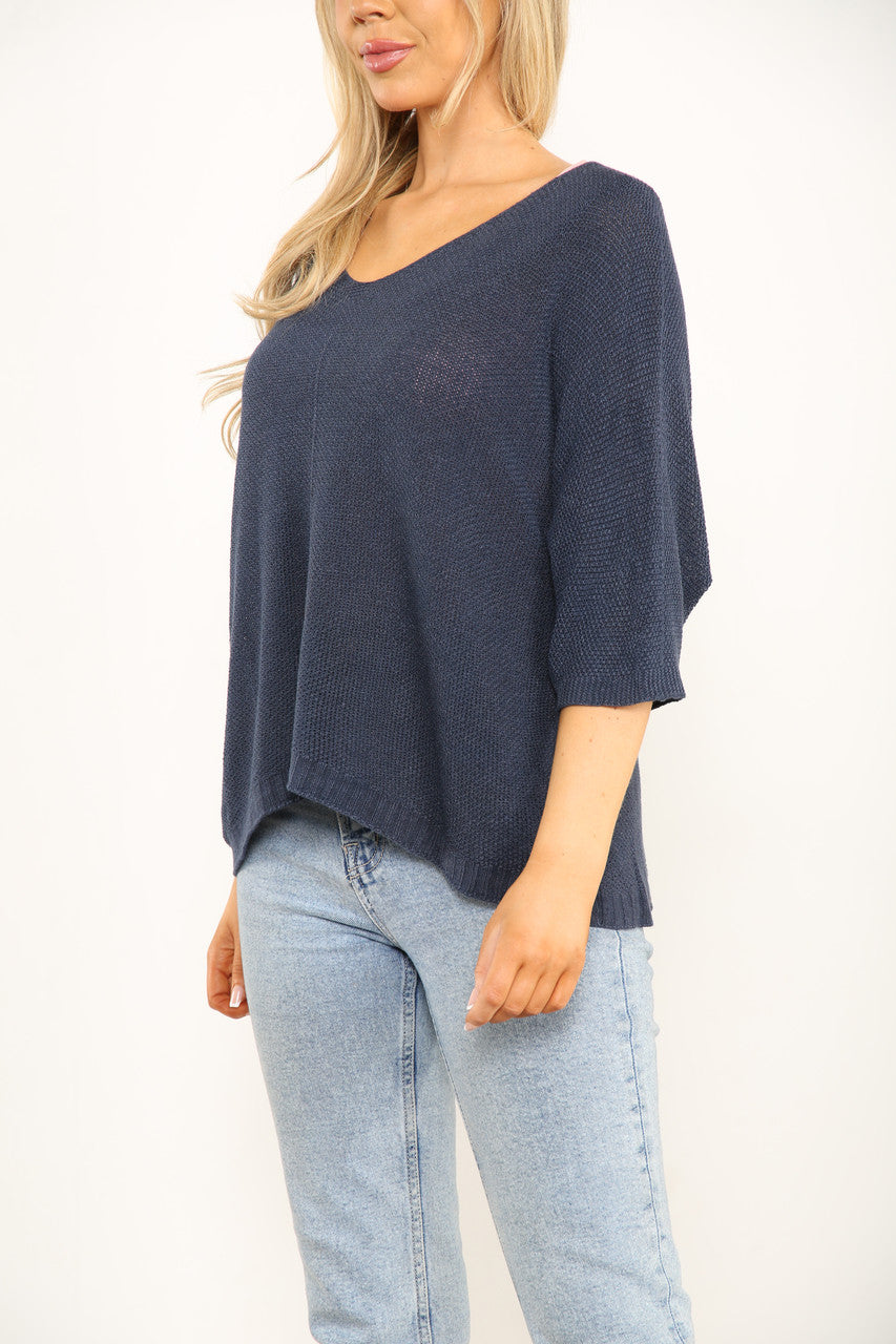 TRUI MET V-HALS EN EFFEN BREISEL - NAVY