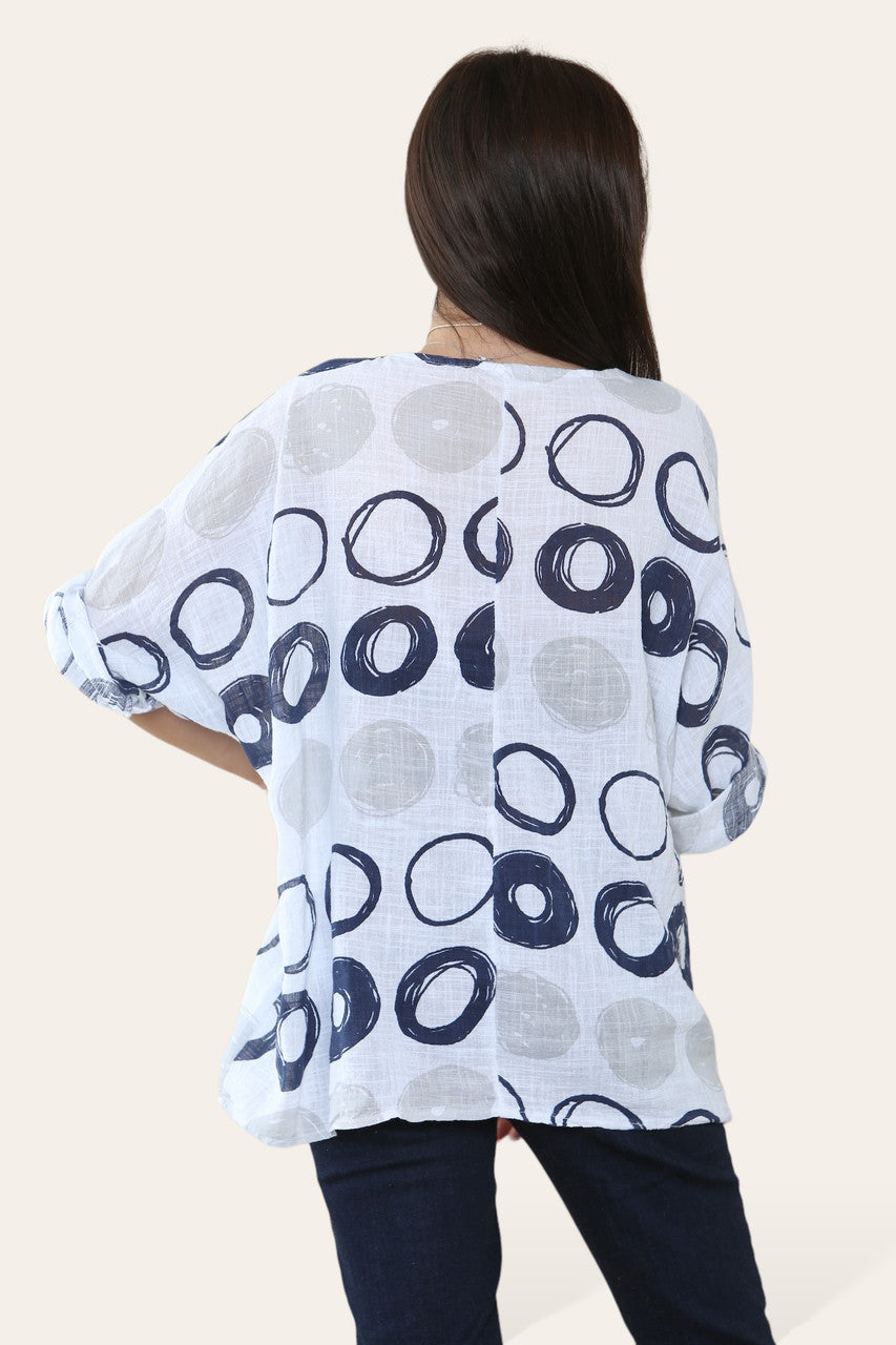 TOP MET CIRKELS SCHETS PRINT WIT