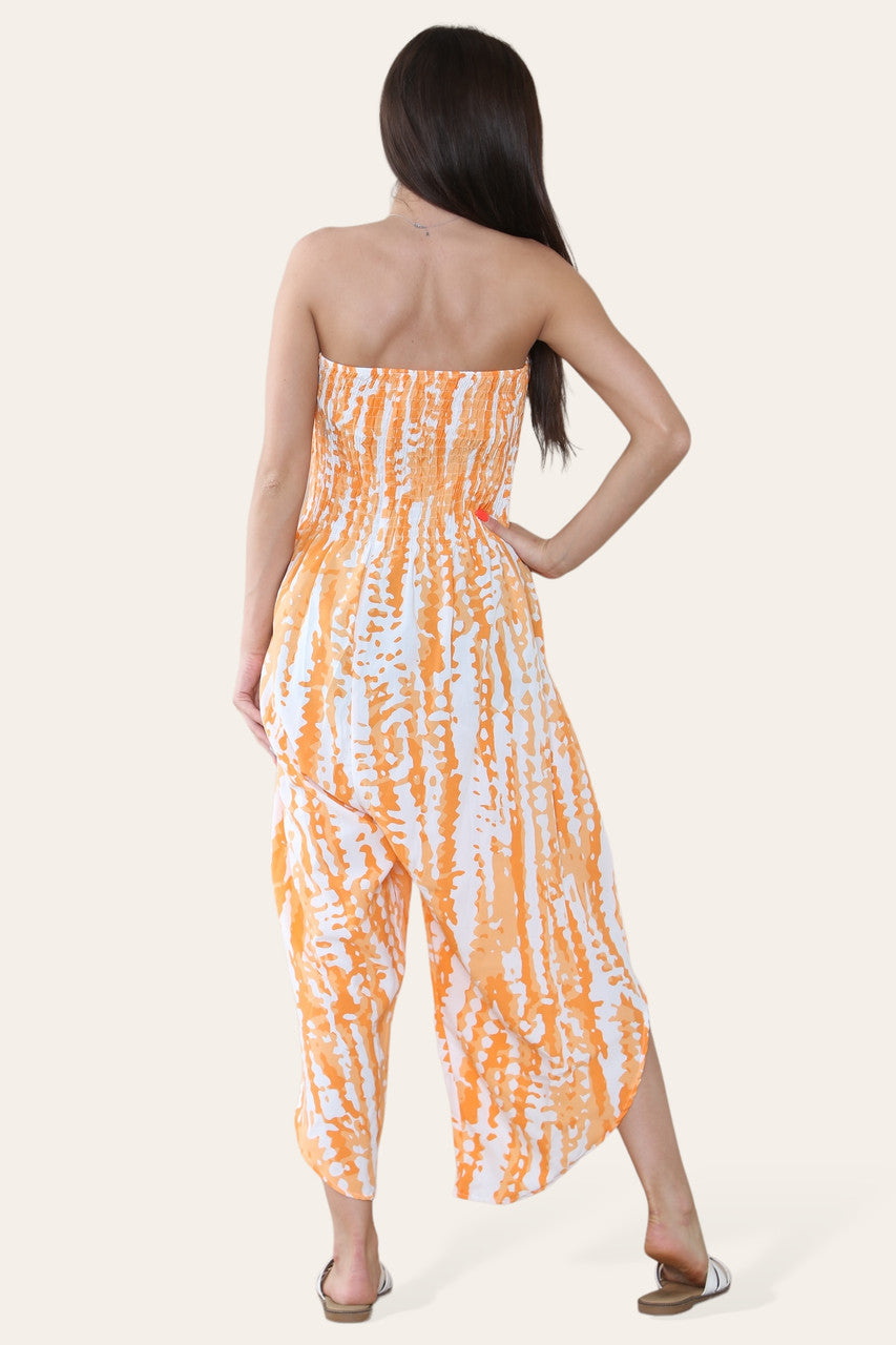TIE DYE ELASTISCHE BANDEAU JUMPSUIT ORANJE