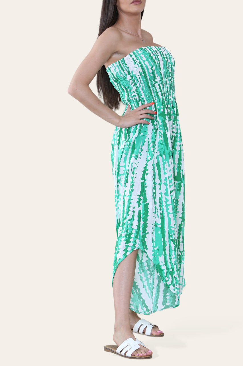 TIE DYE ELASTISCHE BANDEAU-JUMPSUIT GROEN