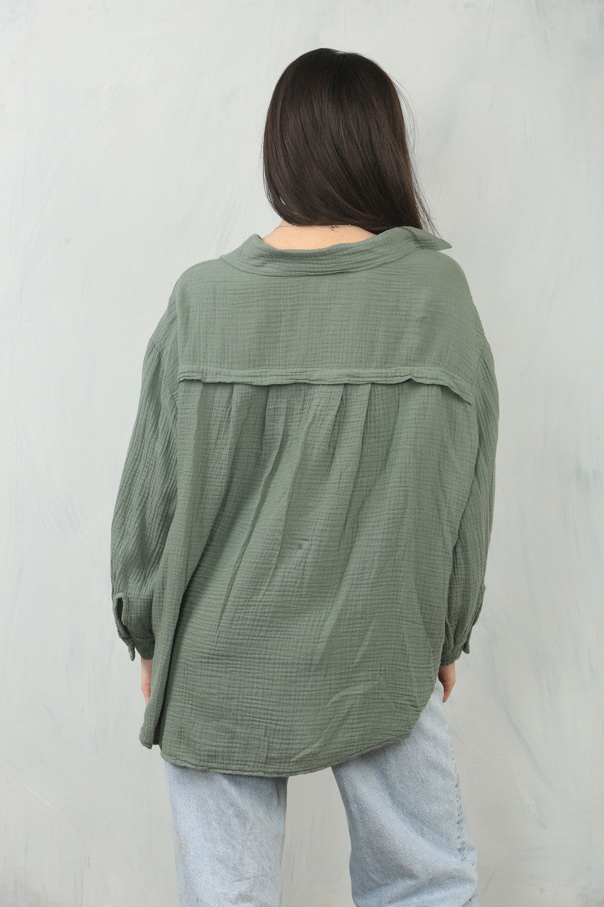 KAASDOEK EFFEN KATOENEN OVERHEMD TOP - KHAKI