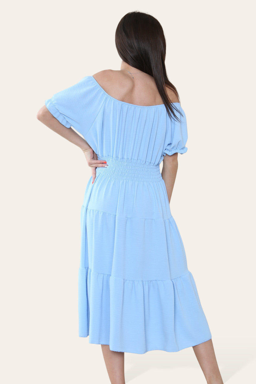 EFFEN MIDI ELASTISCHE WONDERJURK LICHTBLAUW