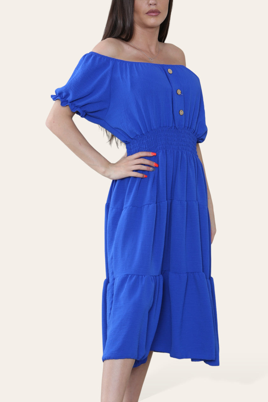 EFFEN MIDI ELASTISCHE MAGIC JURK KONINGSBLAUW