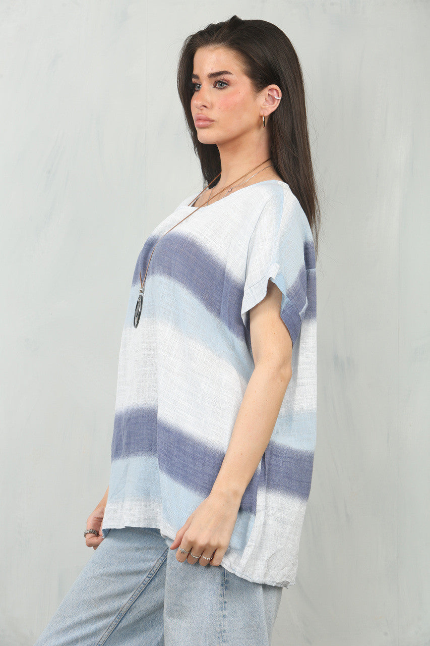 TOP MET OMBREPRINT LICHTBLAUW