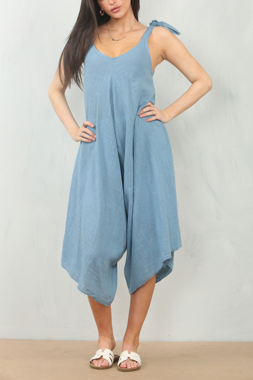 JUMPSUIT VAN KATOENKEPER MET STROPDETAIL OP DE SCHOUDERS