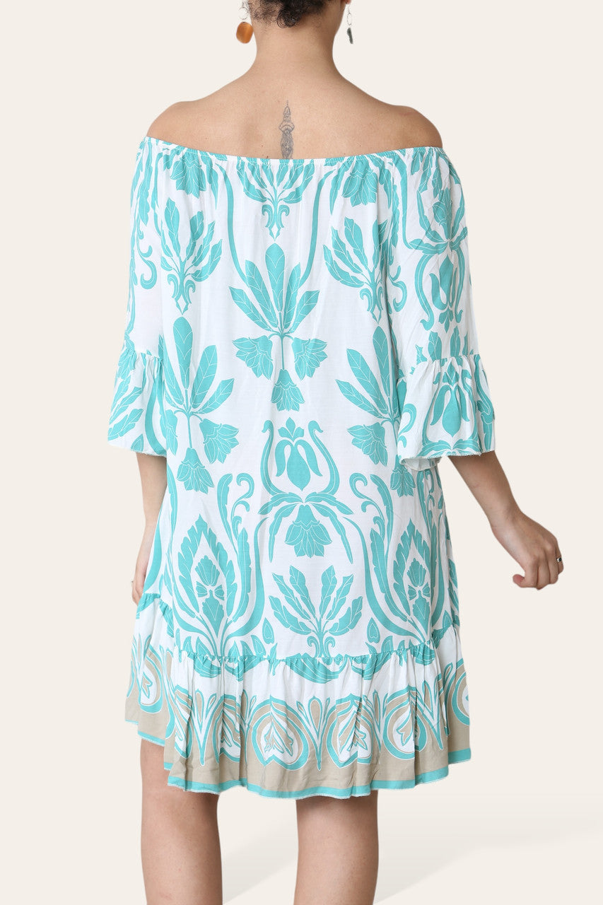 ART MIX PRINTED BARDOT JURK TURQUOISE