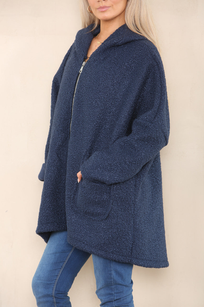 HOODED TEDDY ZACHTE WOLMIX RITSJACK NAVY