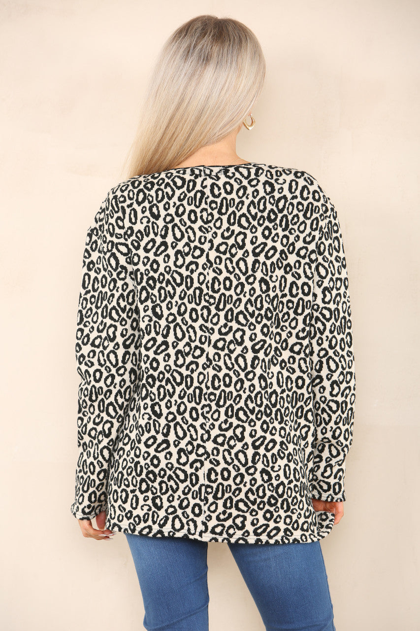 LEOPARD PRINT DOUBLE KNIT JUMPER STONE