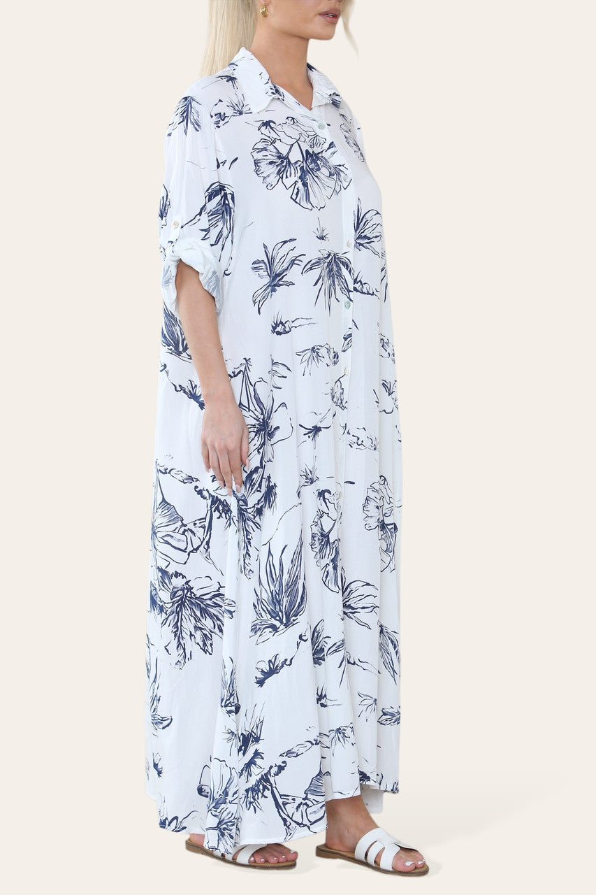 MAXI BLOUSEJURK MET BLOEMENPRINT NAVY