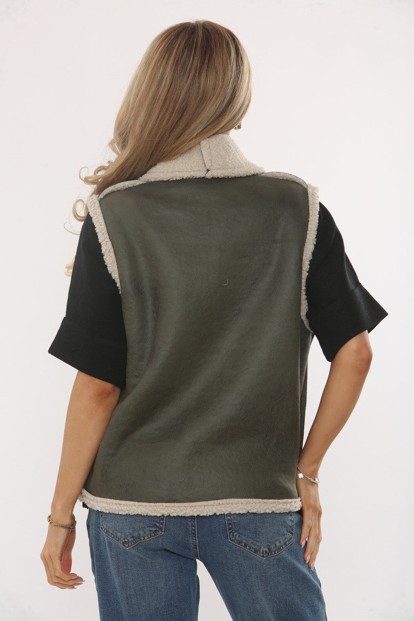 IMITATIE SCHAAPSBONT SUÈDE GILET - KHAKI