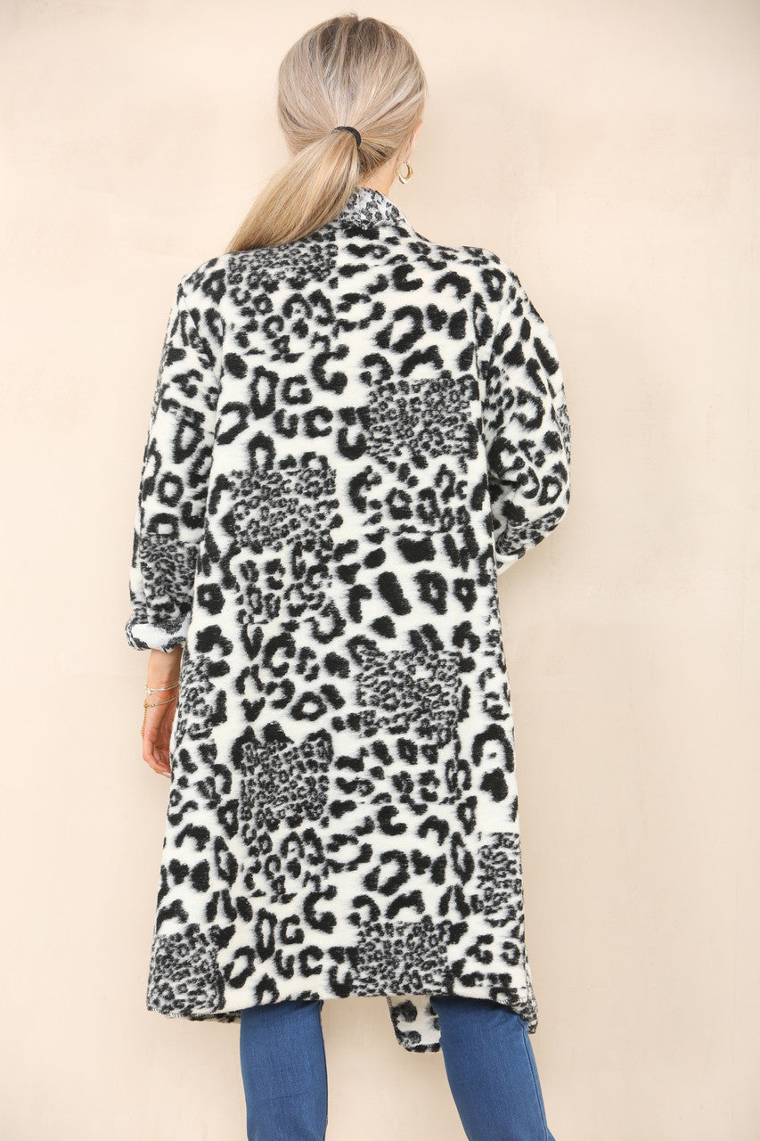 LEOPARD PRINT WOOL COAT JACKET WHITE