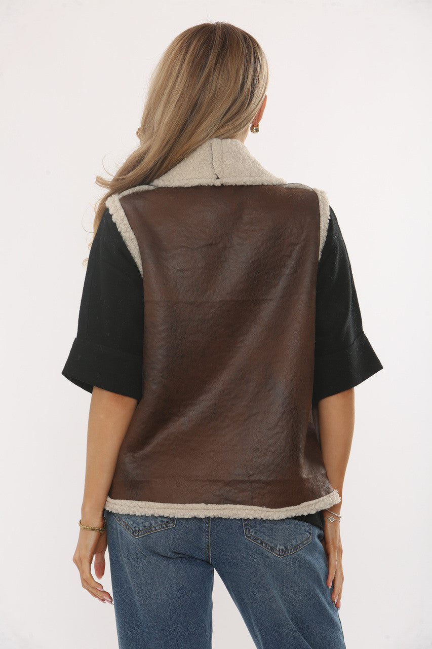 IMITATIE SCHAAPSBONT SUÈDE GILET - BRUIN
