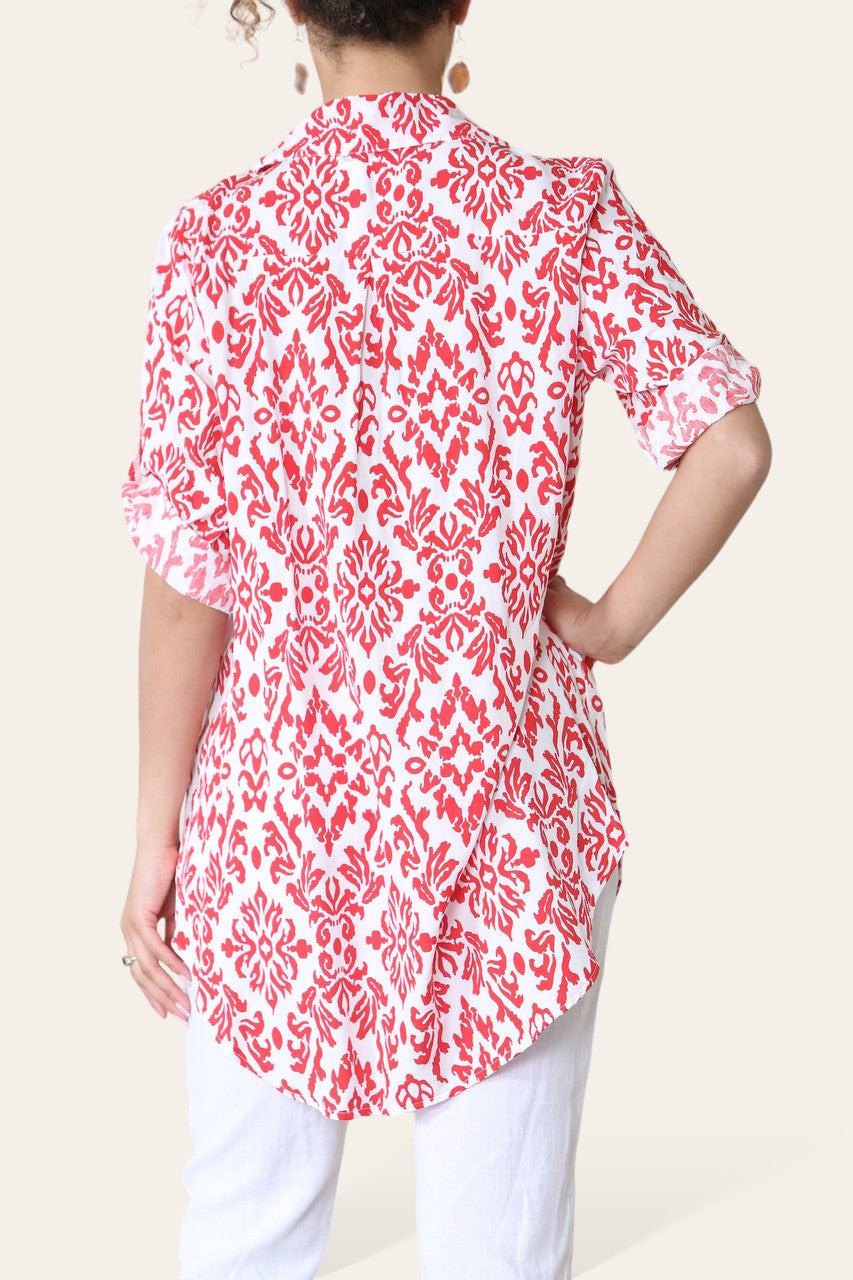 BAROKKE PRINT LANGE BLOUSE ROOD