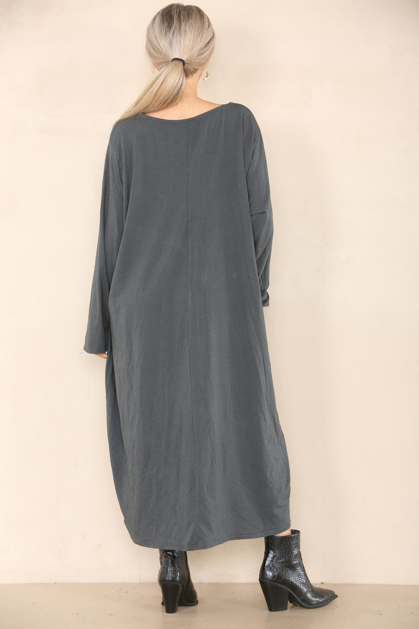 PLAIN LAGENLOOK DRESS CHARCOAL