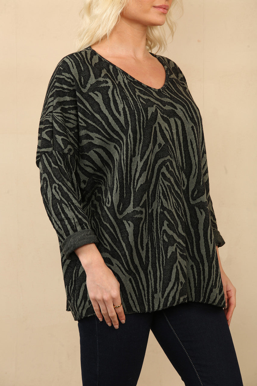 TRUI MET TIJGERPRINT EN KAKI-KLEUR
