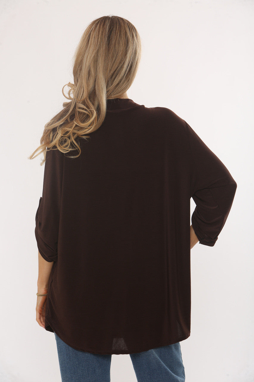 SLINKY V-HALS BLOUSE - CHOCOLADEBRUIN