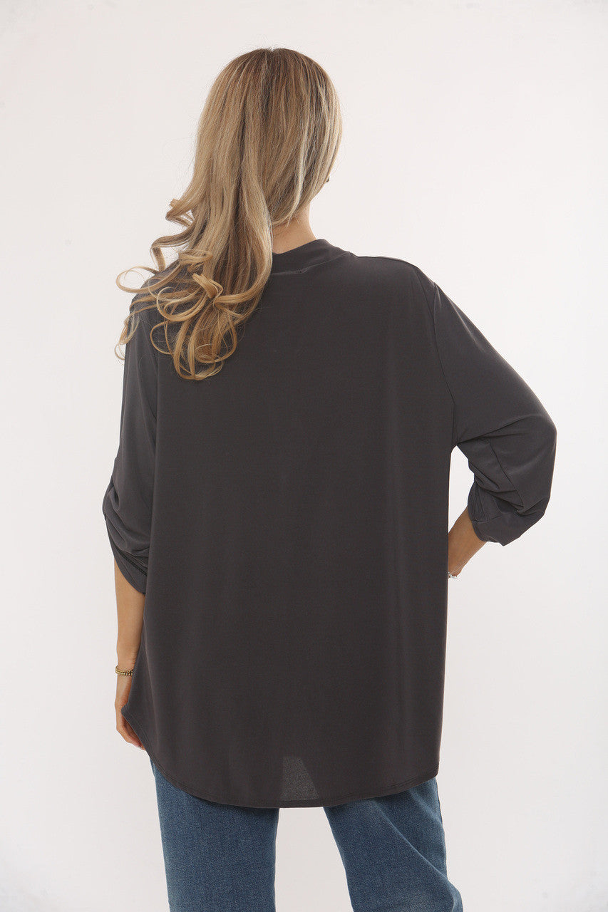 SLINKY V-NECK BLOUSE BLOUSE - CHARCOAL
