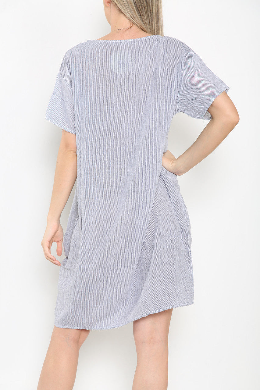 Ladies Striped Tunic Top Dress White
