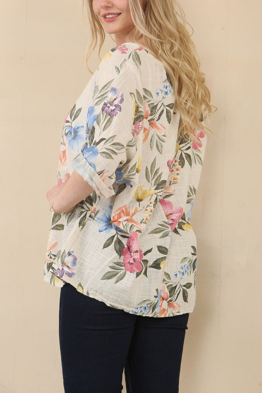 TOP MET BLOEMENPRINT - STEEN