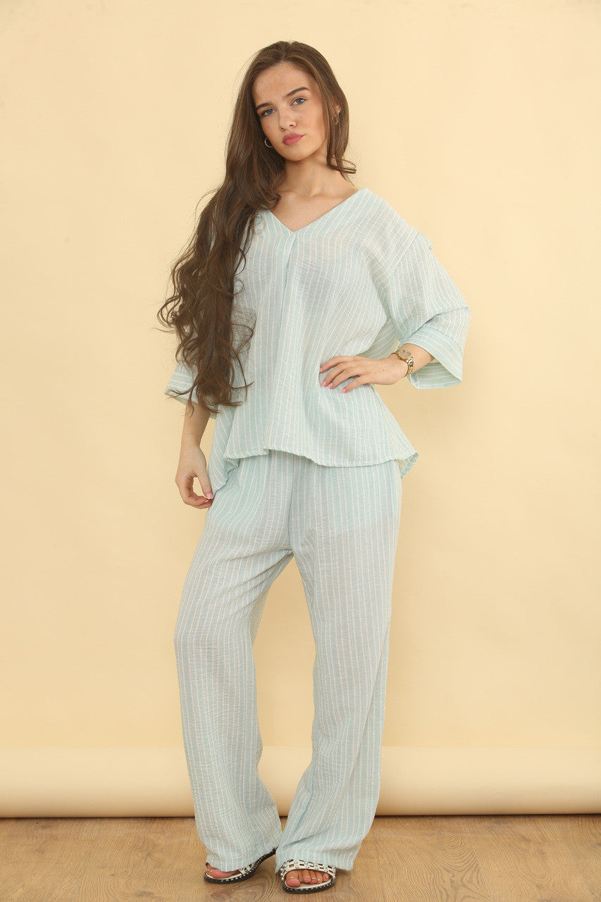 Pinstripe linnenmix broek co-ord set - Mint