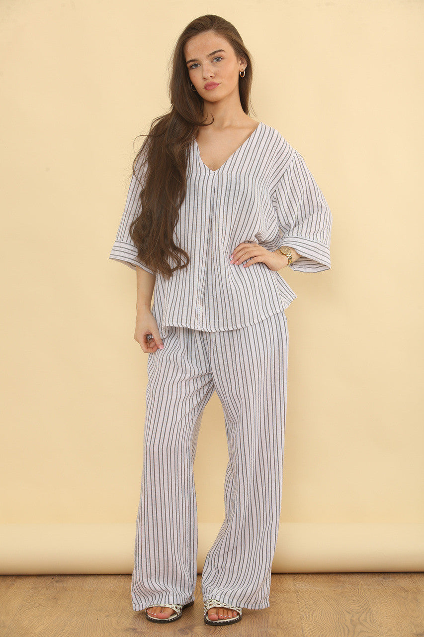 PINSTRIPE LINNENMIX BROEK CO-ORD SET - WIT