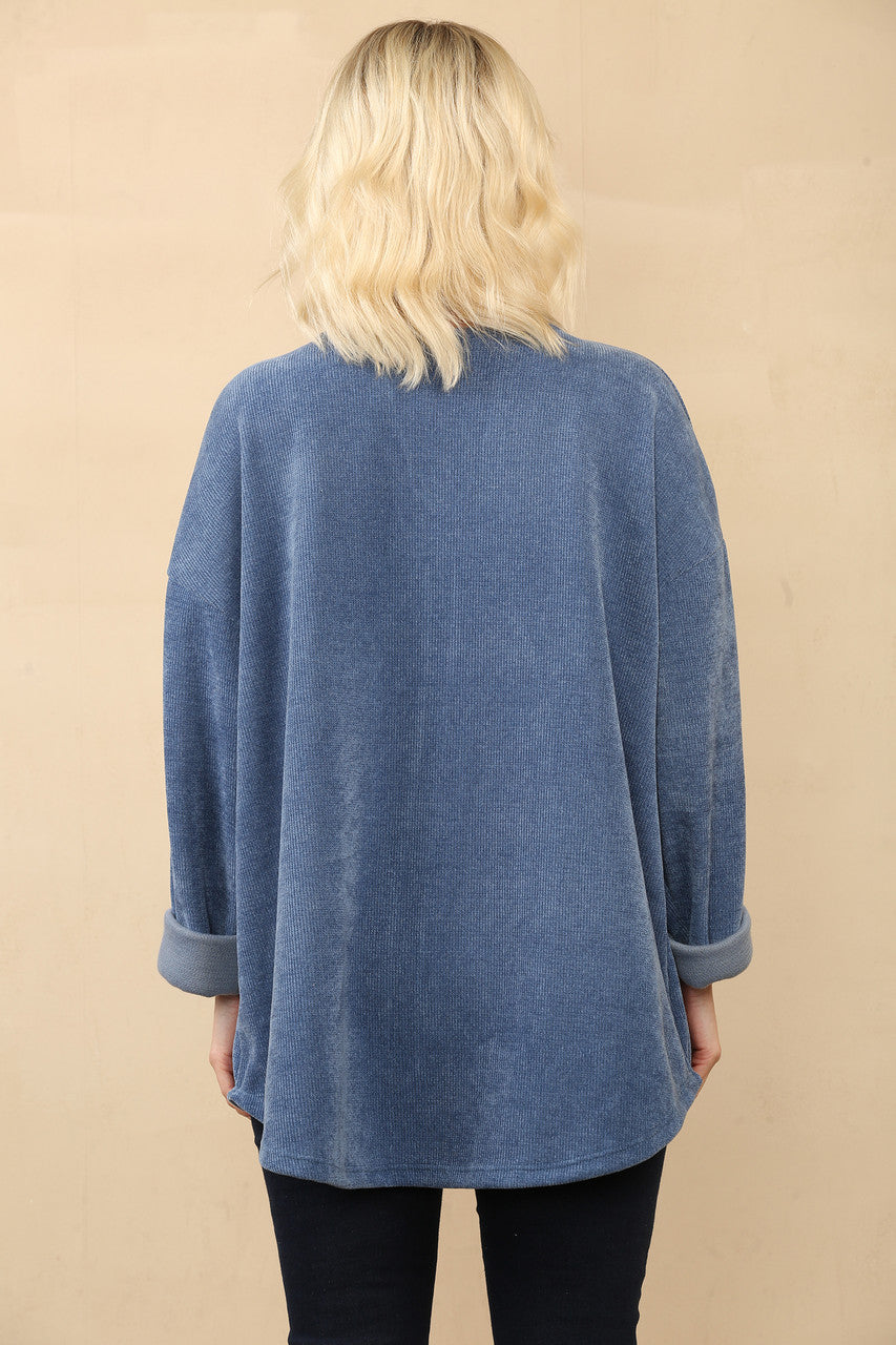 Eén knoop corduroy geribbeld topje denim