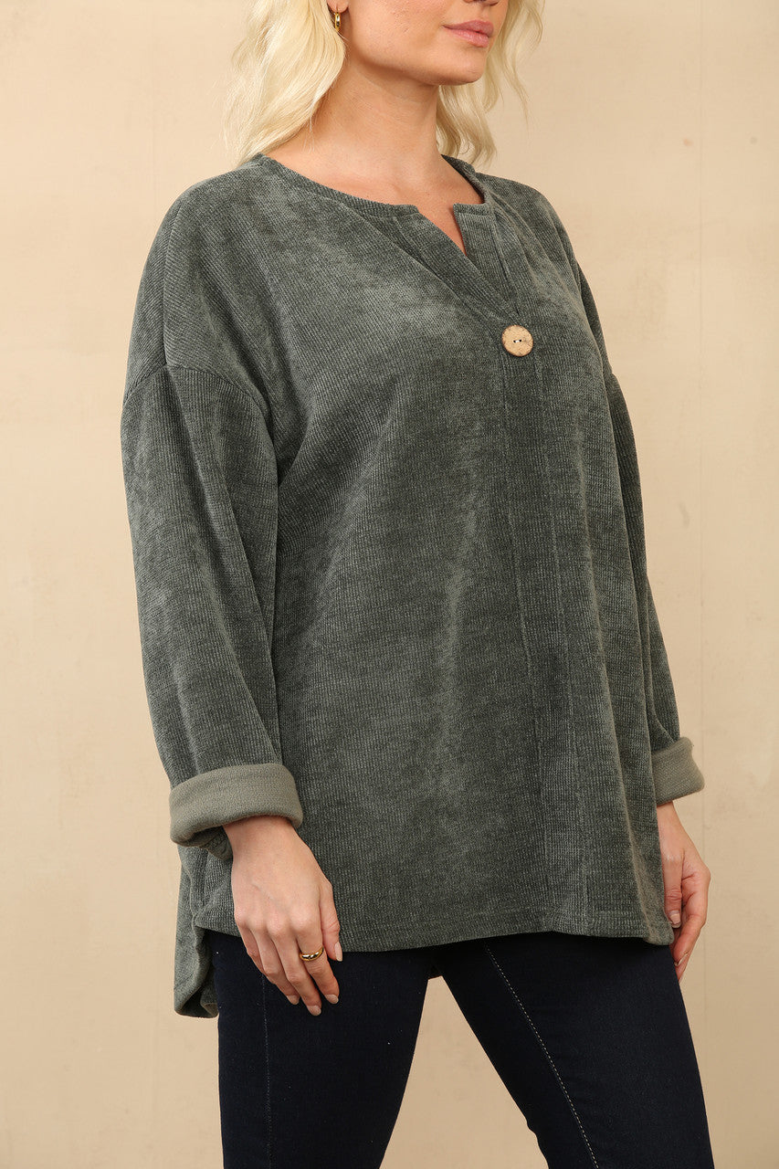 ÉÉN KNOP CORDUROY RIBBEL TOP KHAKI