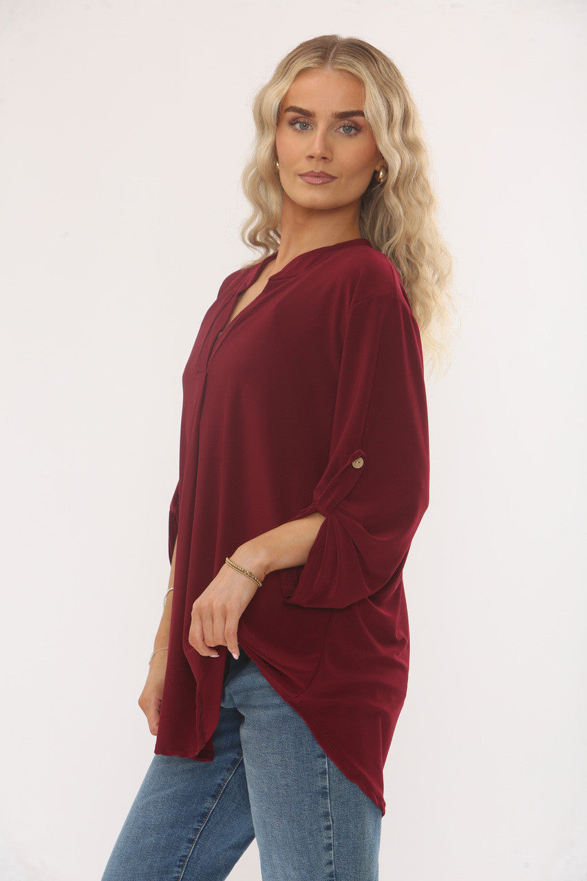 SLINKY V-HALS BLOUSE - BORDEAUX