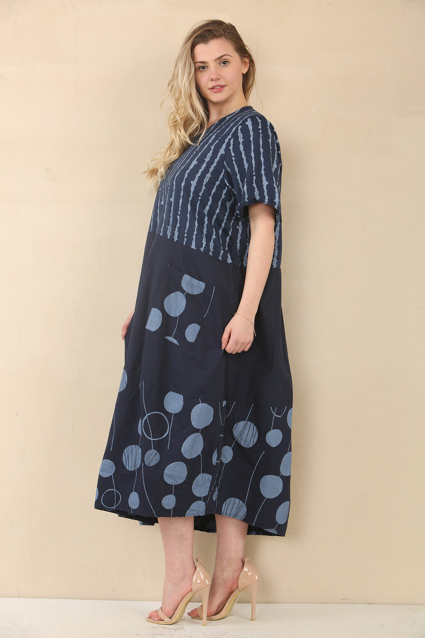 JURK MET STIPPEN EN STREPEN - NAVY